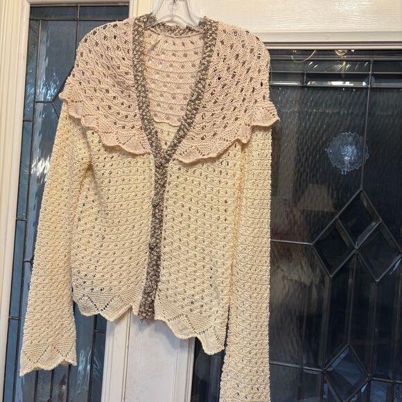 BKE Women's Shawl Collar Sweater Crochet Knit Long Sleeve Sz XL Cottage Core - Picture 10 of 16